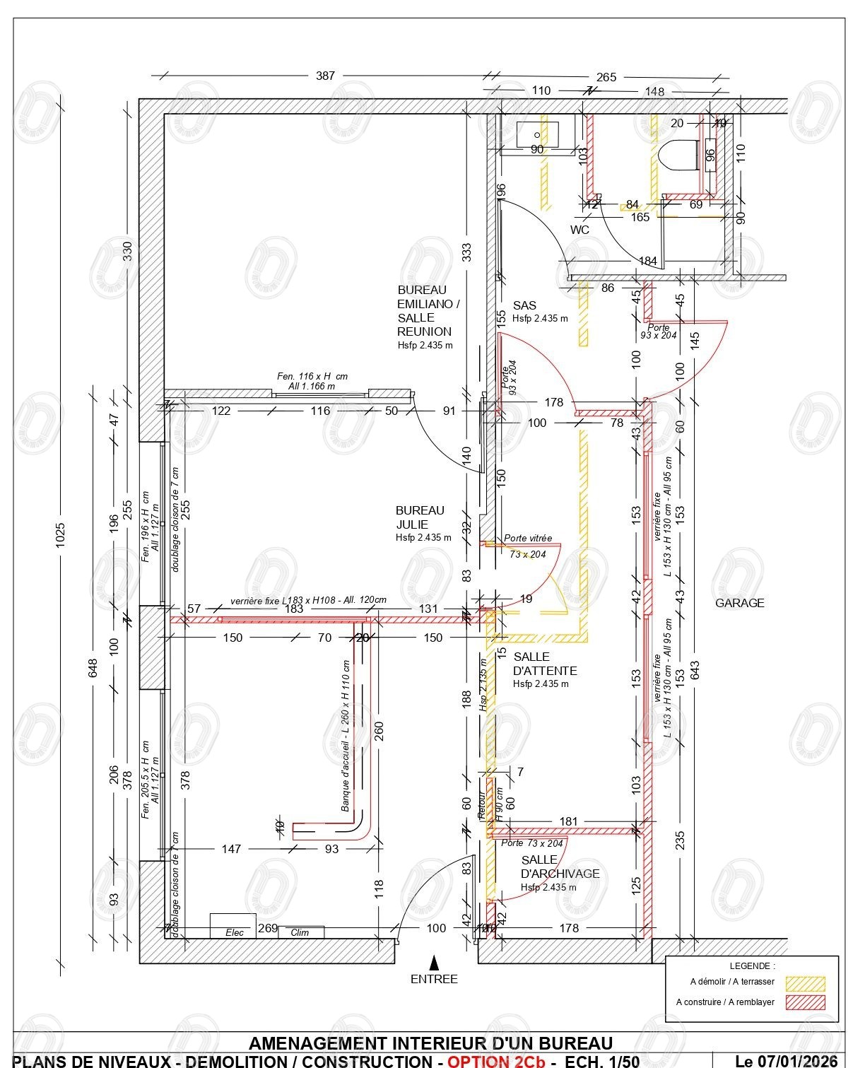Bureau Garage - APD -07.01.2026-PLAN NIVEAU - DEMOLITION - CONSTRUCTION - option 2Cb - 50eme Plan de démolition et construction pour le réaménagement des bureaux à Draguignan