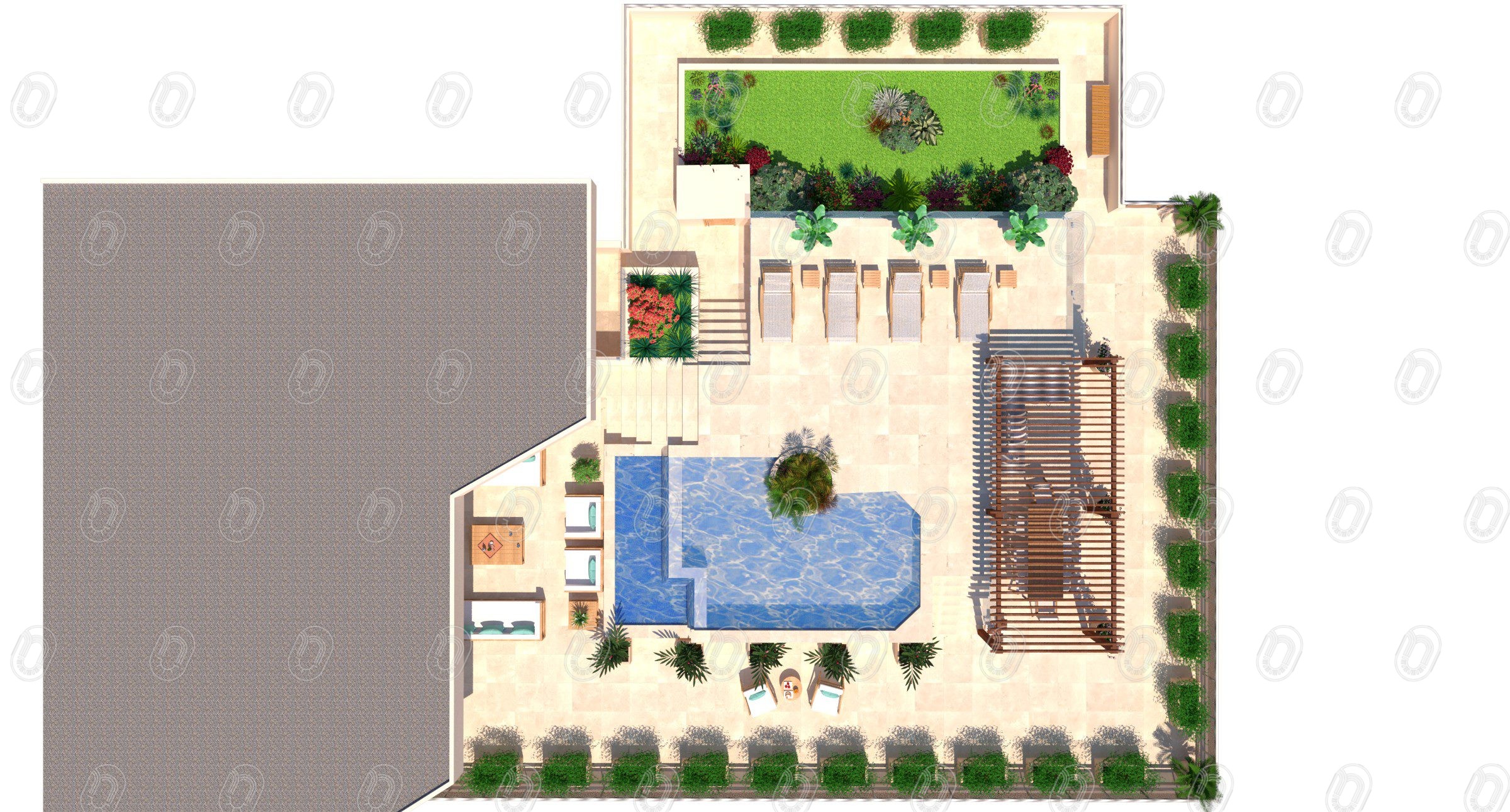 RENDU PROJET EUCALYPTUS - APRES TRAVAUX DU 03.01.23 - VUE DU DESSUS B Plan d'aménagement d'un toit terrasse à Cannes