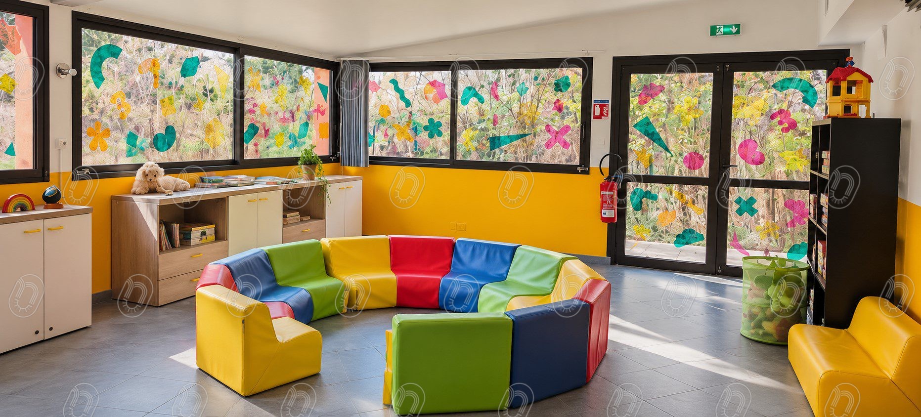 amenagement-espace-enfant-trans-en-provence Réfectoire après aménagement intérieur avec mobilier sur mesure à Trans-en-Provence