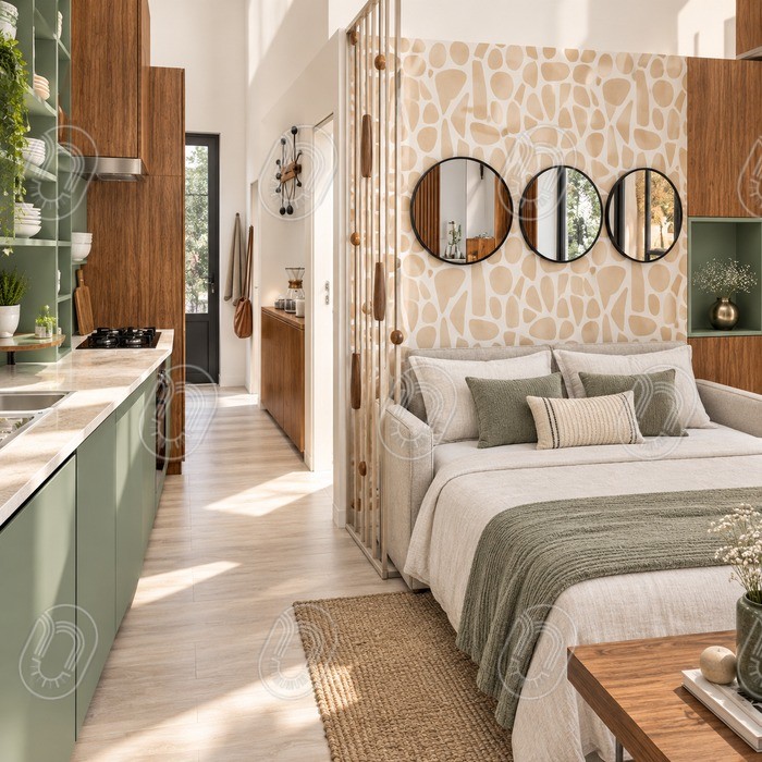 amenagement-interieur-dependance-la-turbie-projet-neroli-lumineux Aménagement intérieur sur mesure du projet Néroli à La Turbie avec cuisine et rangements optimisés