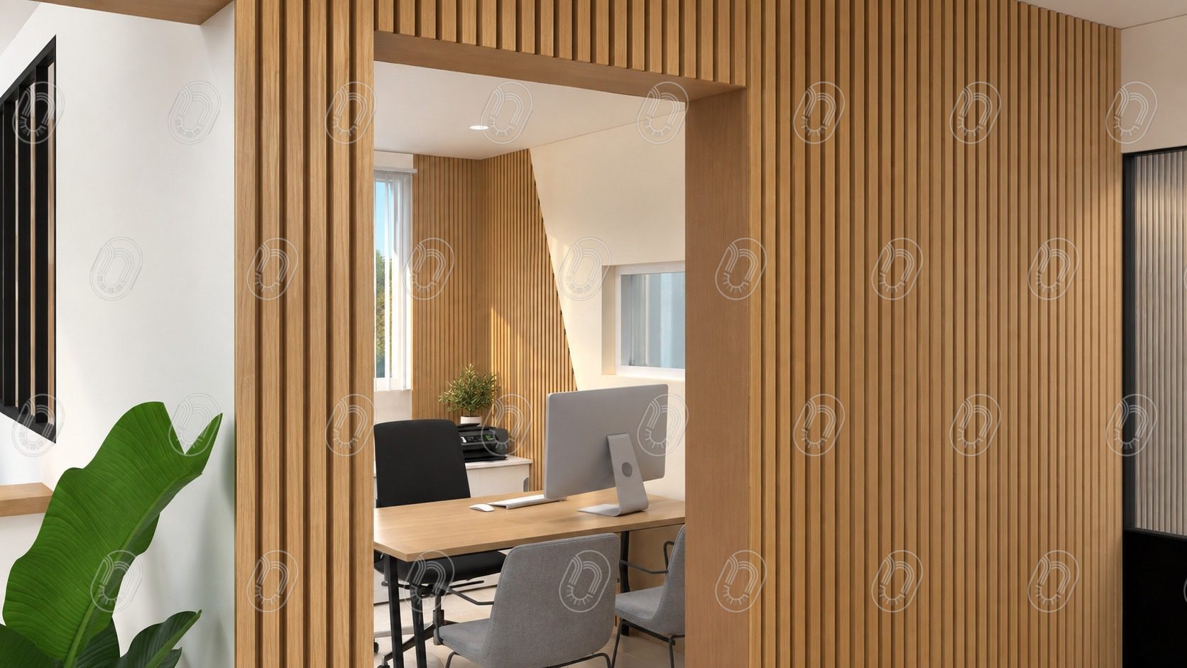 bureau-claustra-bois-perspective-auto-draguignan(1) Bureau avec claustra en bois dans l’aménagement des bureaux Perspective Auto à Draguignan