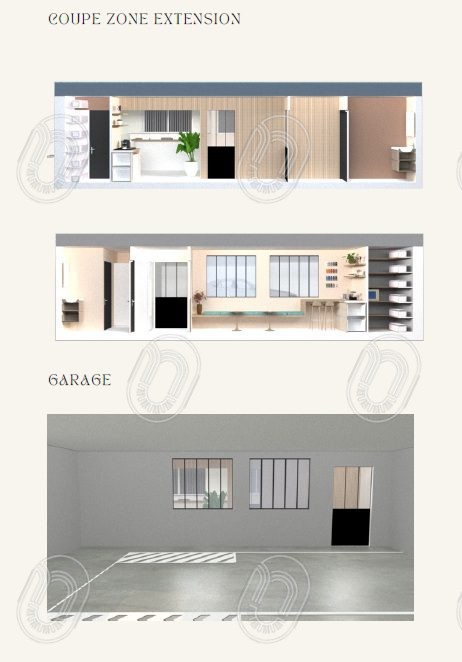 coupe-extension-bureaux-perspective-auto-draguignan Coupe de la zone d’extension et du garage du projet Perspective Auto à Draguignan