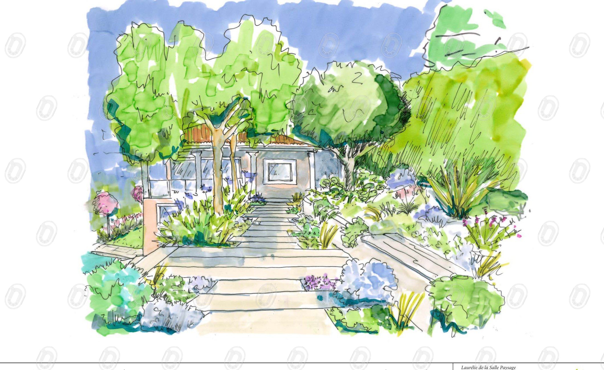croquis-allee-jardin-paysager-cap-dail Croquis de conception de l’allée et du jardin paysager d’une villa à Cap-d’Ail