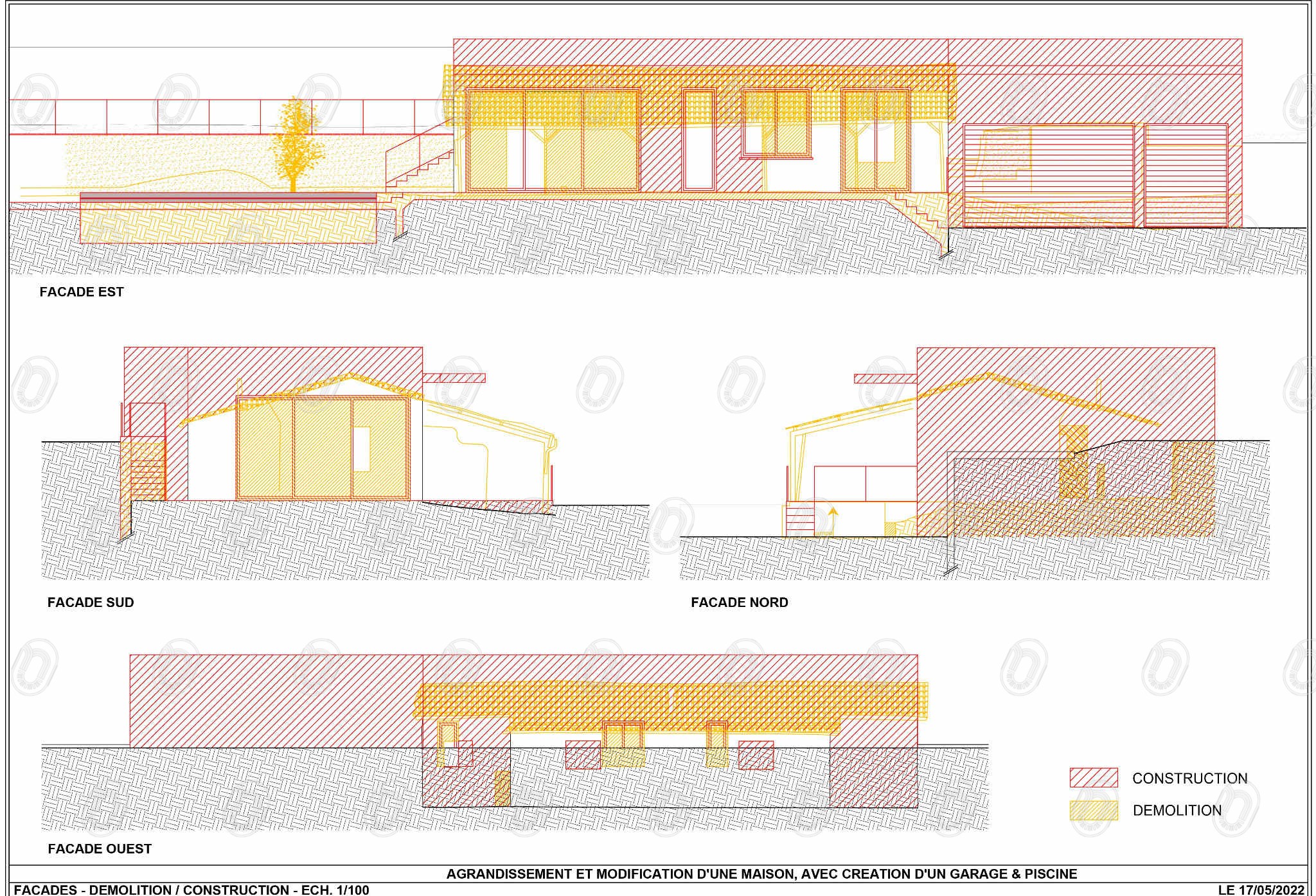 facades-demolition-construction-canopee Plans des façades avant travaux et modifications du projet d’agrandissement Canopée à La Turbie
