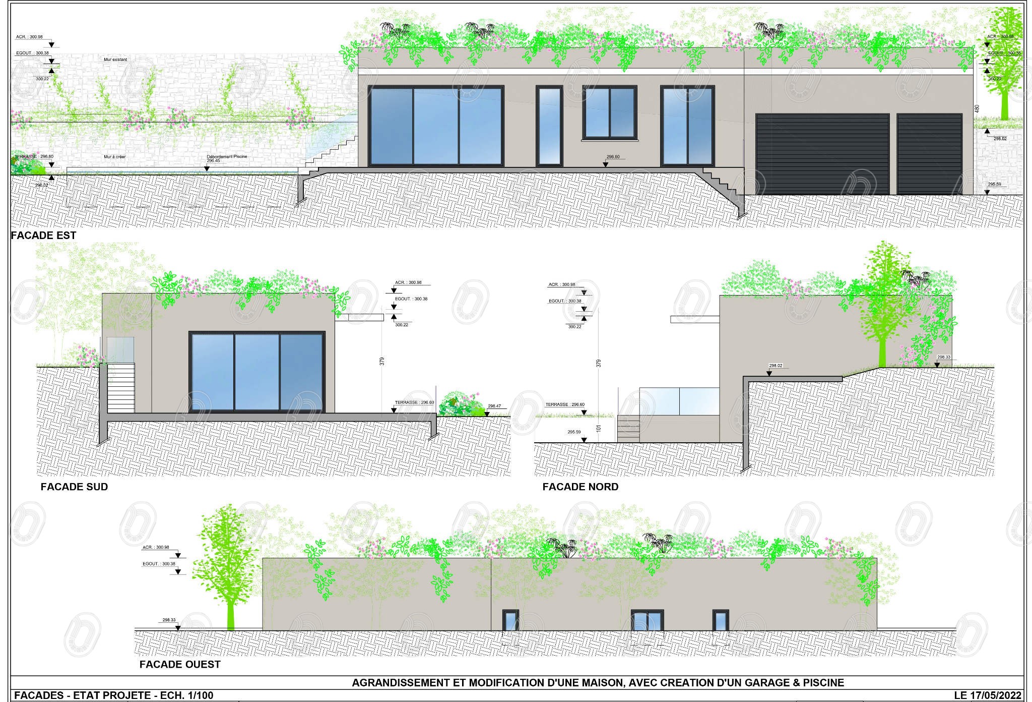 facades-etat-projete-canopee Plans des façades avant travaux et modifications du projet d’agrandissement Canopée à La Turbie