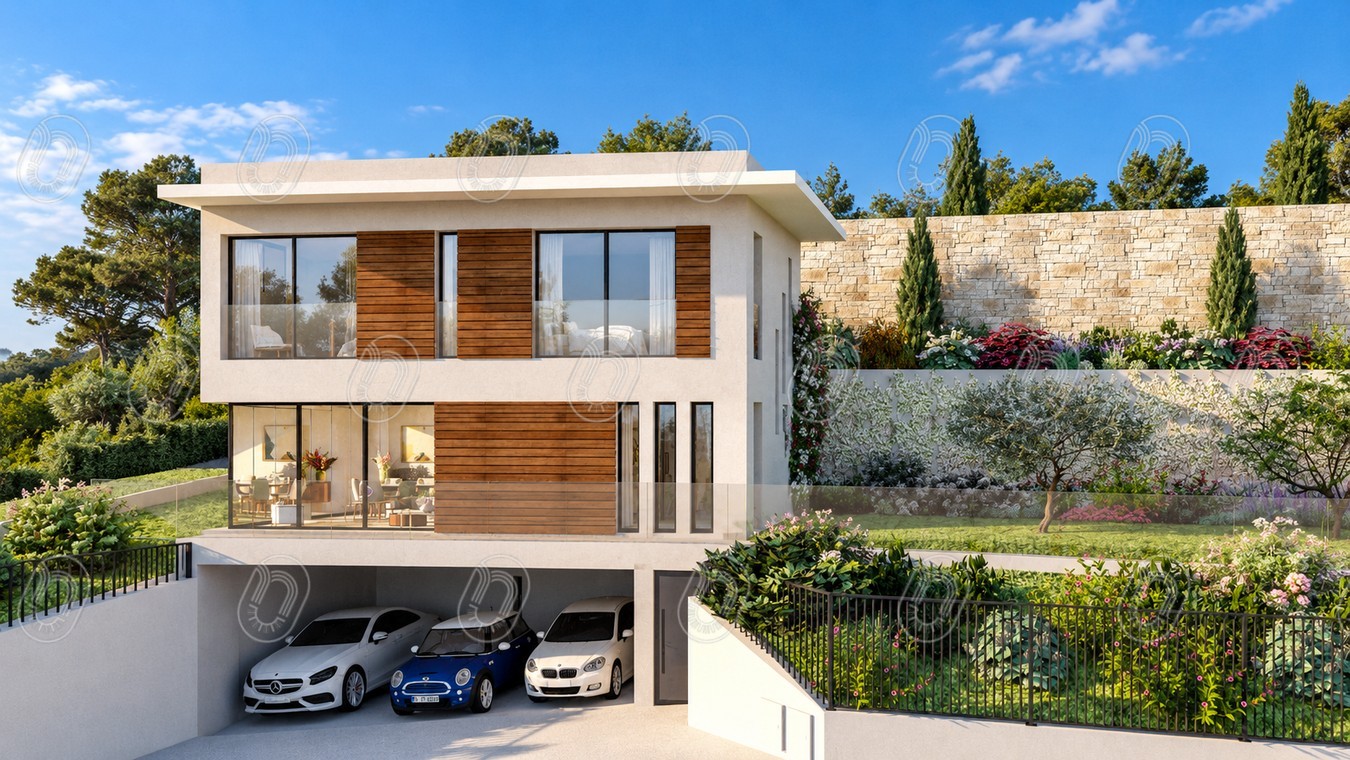 maison-contemporaine-gattieres-facade-jardin Vue 3D de la façade et du jardin d’une maison contemporaine à Gattières