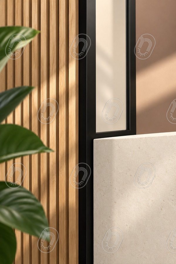 matieres-architecture-interieure-bureaux-draguignan Composition de matières bois, beige et noir pour l’aménagement de bureaux à Draguignan