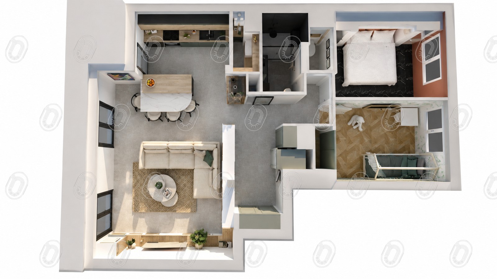 plan-3d-amenagement-projet-epure-draguignan Plan 3D de l’aménagement intérieur 1 du projet Épure à Draguignan