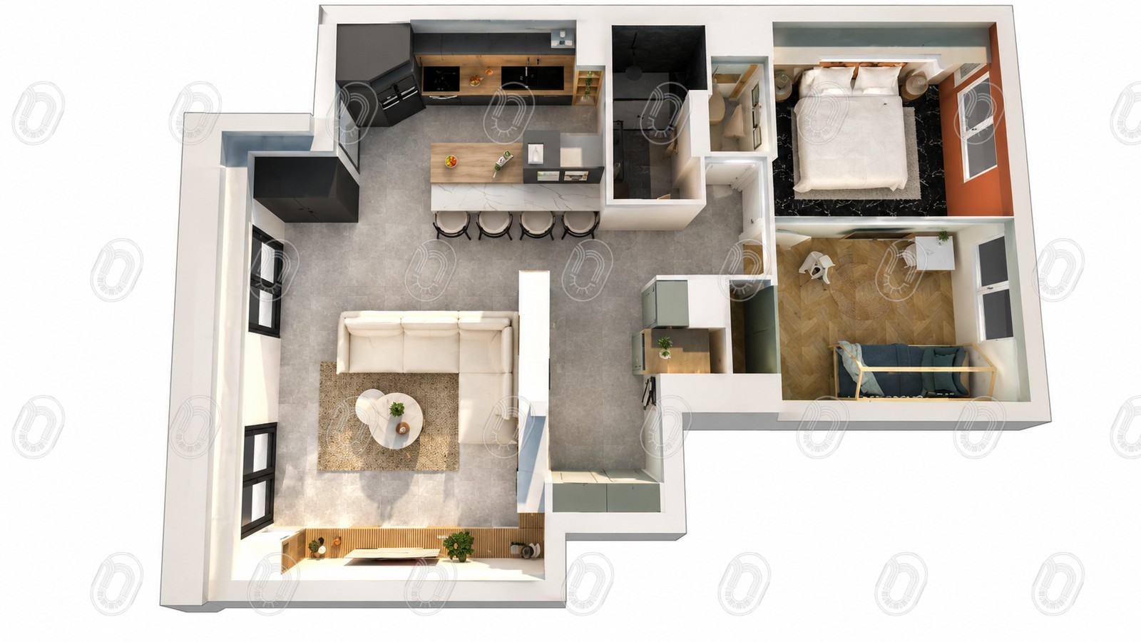 plan-3d-option-2-projet-epure-draguignan Plan 3D de l’option 2 d’aménagement intérieur du projet Épure à Draguignan