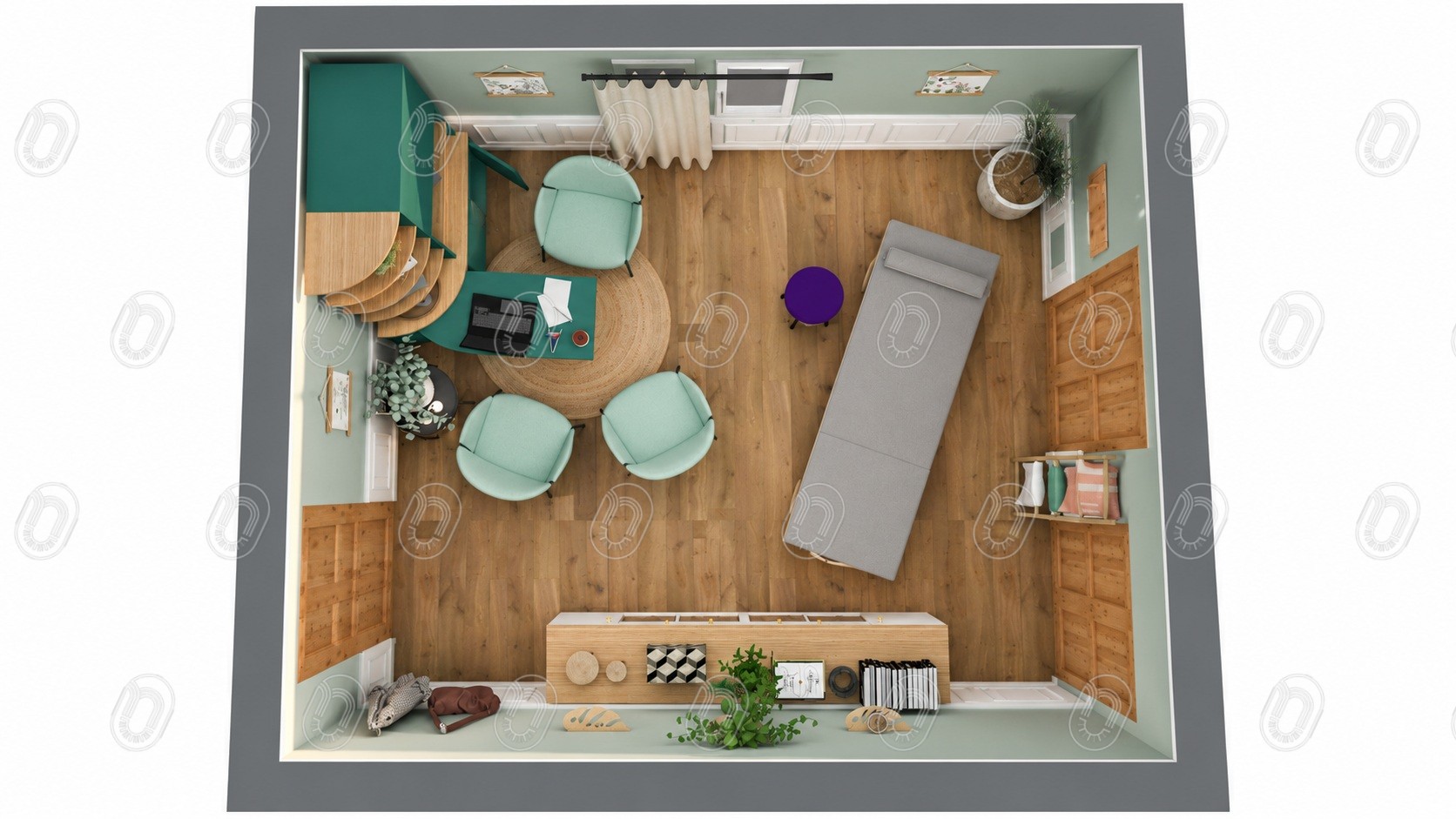 plan-3d-projet-equilibre-la-motte Plan 3D d’aménagement du cabinet de naturopathie Projet Équilibre à La Motte