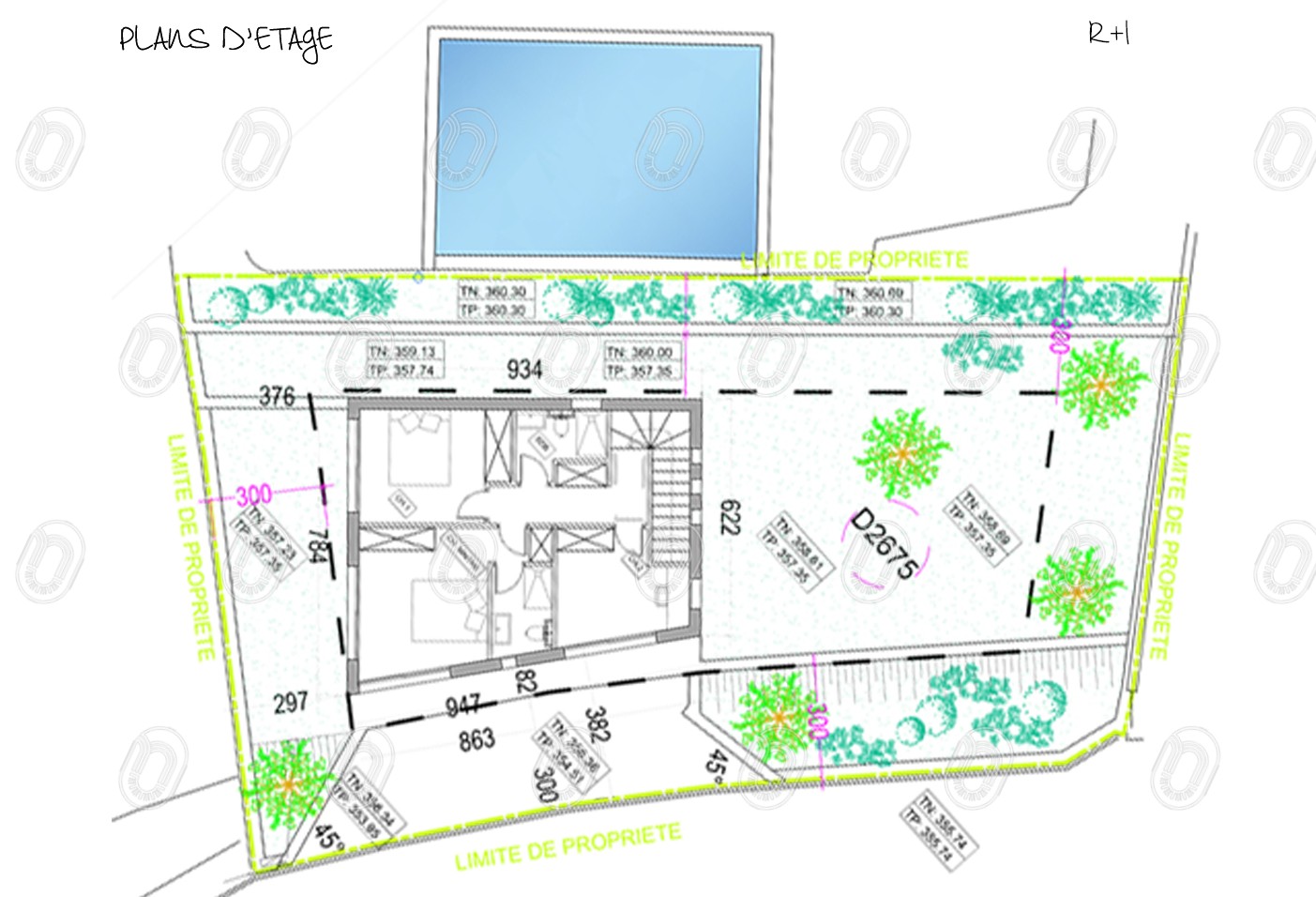 plan-niveau-R+1-maison-contemporaine-gattieres Plan masse et implantation de la maison contemporaine à Gattières