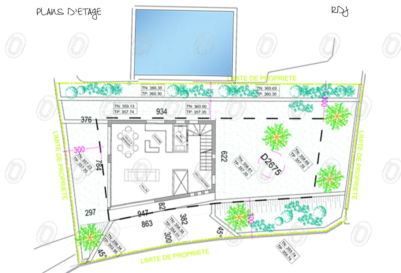 plan-niveau-RDJ-maison-contemporaine-gattieres Plan masse et implantation de la maison contemporaine à Gattières