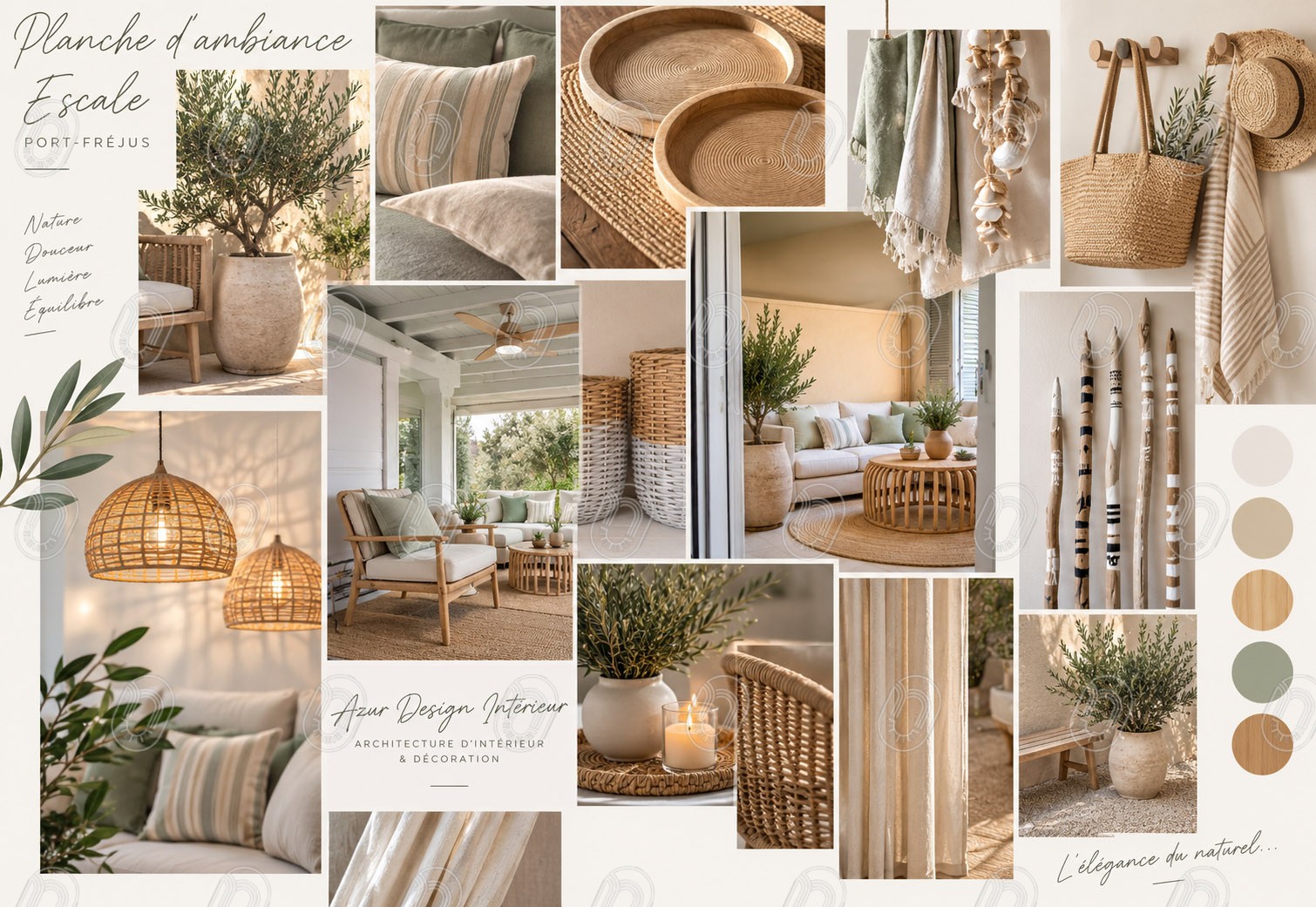 planche-ambiance-loggia-projet-escale-port-frejus Planche d’ambiance loggia Projet Escale à Port-Fréjus – décoration méditerranéenne en bois, rotin et fibres naturelles