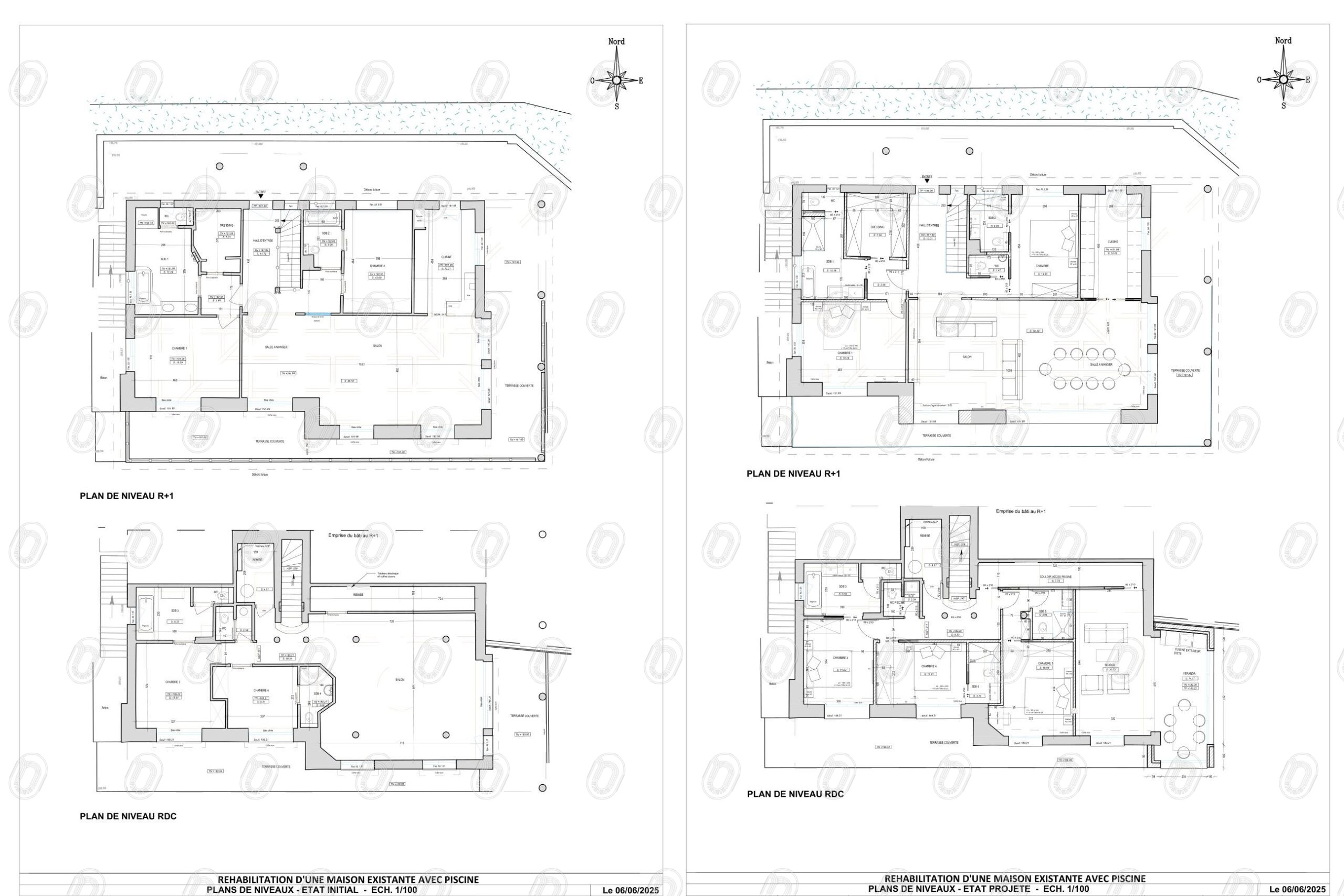 plans-etat-initial-projete-villa-cap-dail Comparaison des plans état initial et état projeté pour la rénovation d’une villa à Cap-d’Ail