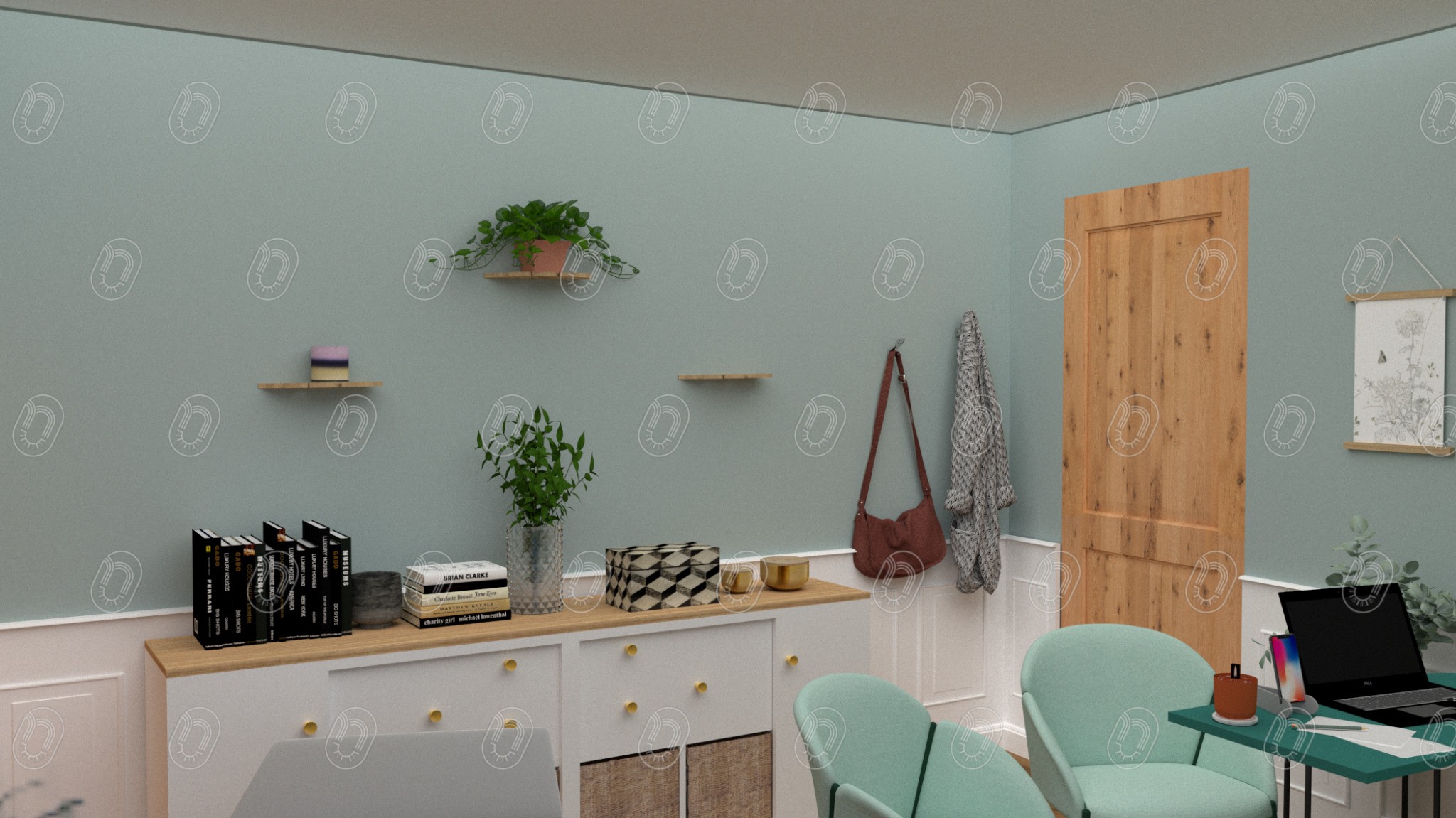 rendu-3d-espace-consultation-projet-equilibre-la-motte Rendu 3D de l’espace consultation du cabinet de naturopathie Projet Équilibre à La Motte
