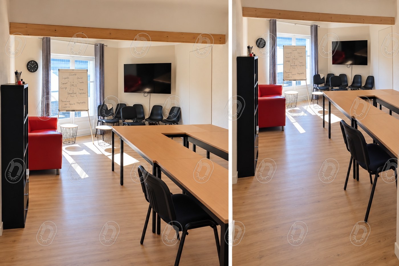 second-souffle-salle-principale-avant-deux-vues-draguignan Salle principale avant travaux avec espace de réunion et mobilier existant à Draguignan