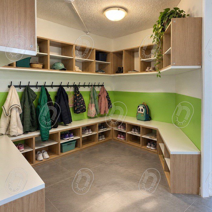 Aménagement d’un vestiaire avec rangements sur mesure Les Repères à Trans-en-Provence